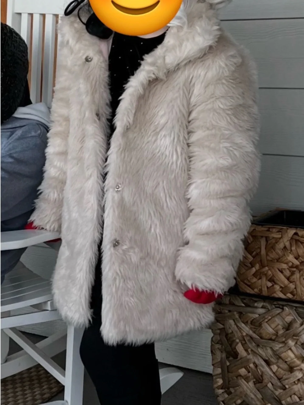 Girls' Cream Faux Fur Pea Coat